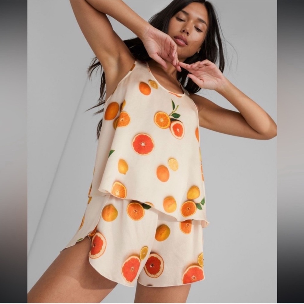 LUNYA Washable Silk Tank Short Pajama Main Squeeze Orange SET 2 PIECE L